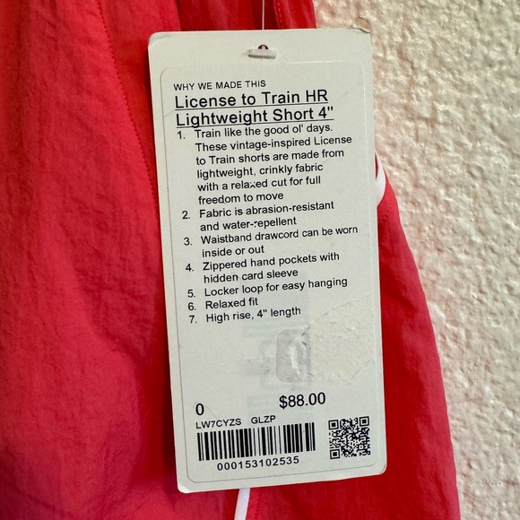 License To Train High Rise Lightweight Short 4" Glaze Pink Women’s Size 0 - Picture 11 of 11